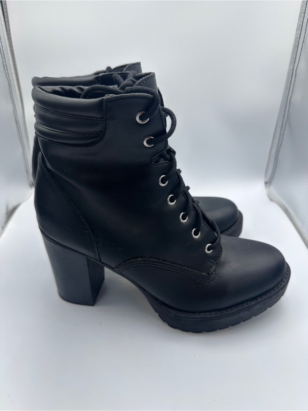 Joltz Madden Girl Black Lace-Up Block Heel Ankle Boots - Women Biker Goth Sz7.5